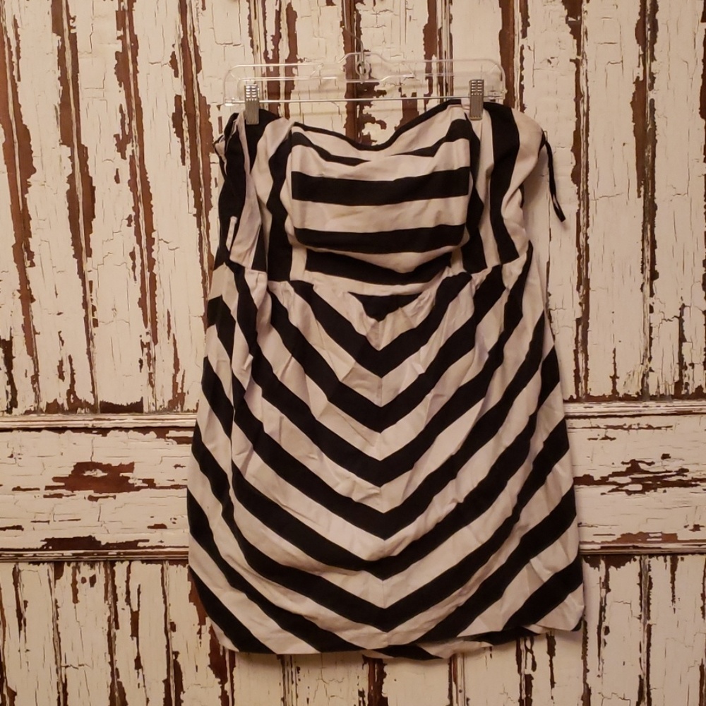 Black and white striped strapless dress